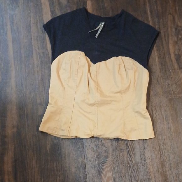 Anthropologie Black and‎ Tan Cap Sleeve Bustier Muscle Tee - Picture 3 of 11